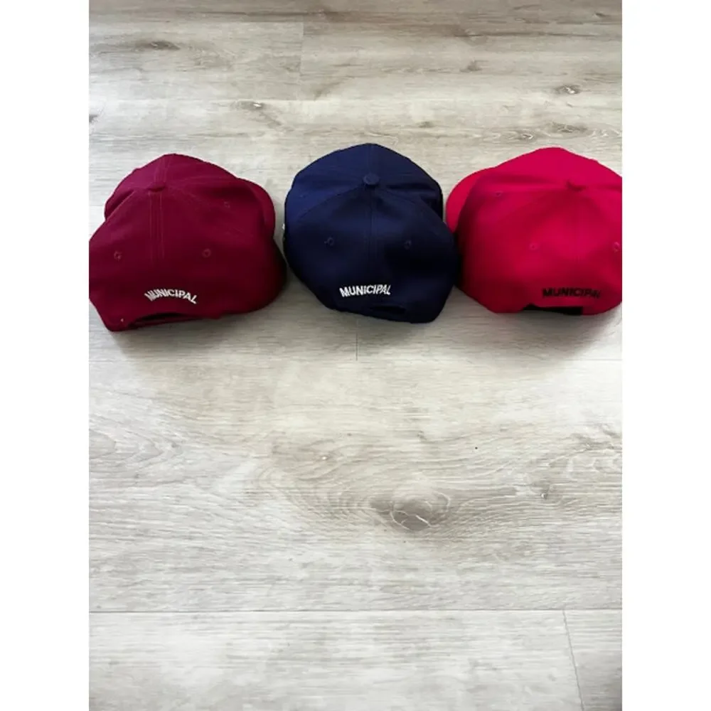 Municipal Lot of 3 Snapback Cap Adjustable Flat Brim Hats Navy Red Pink